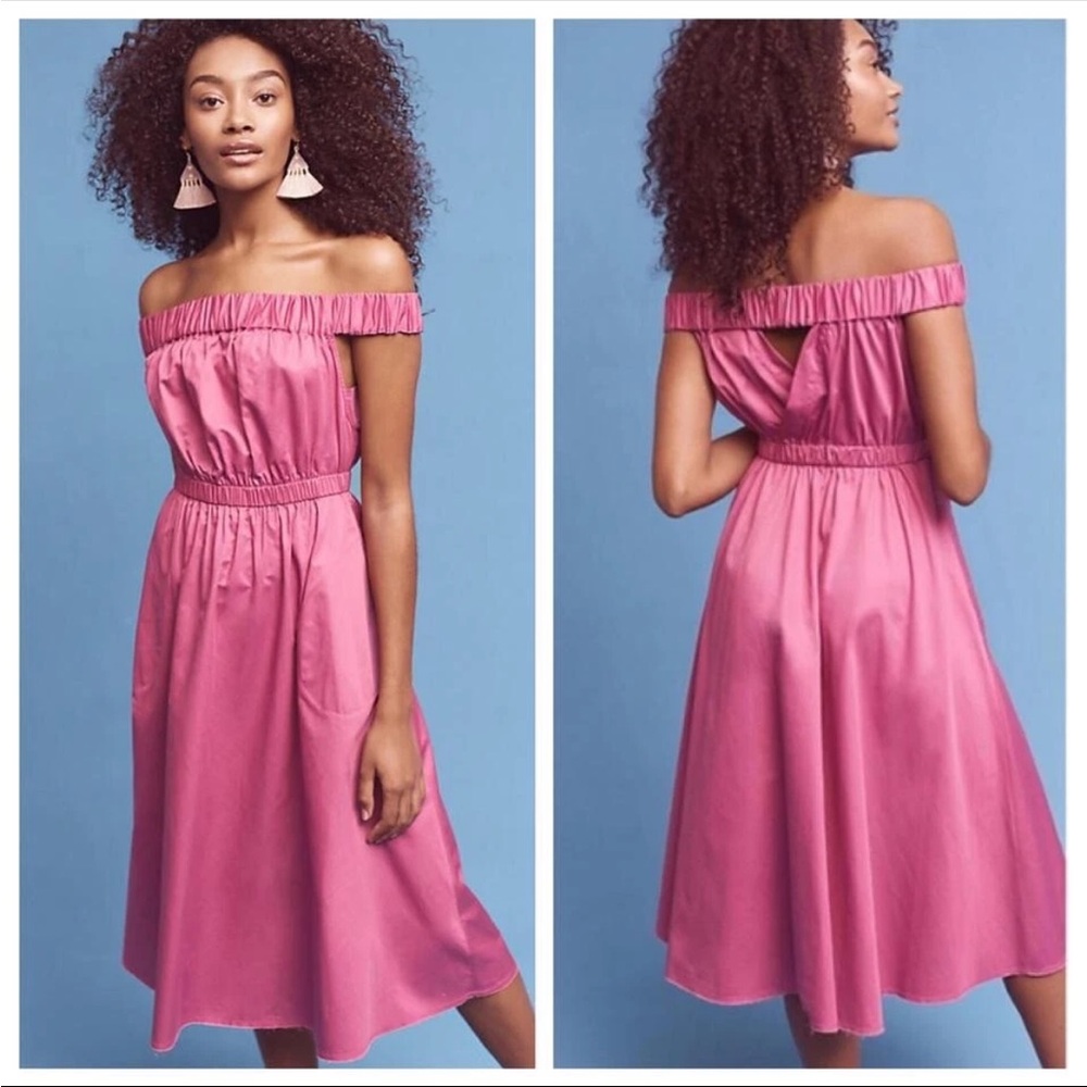 Maeve Fuchsia Off-Shoulder Midi Dress